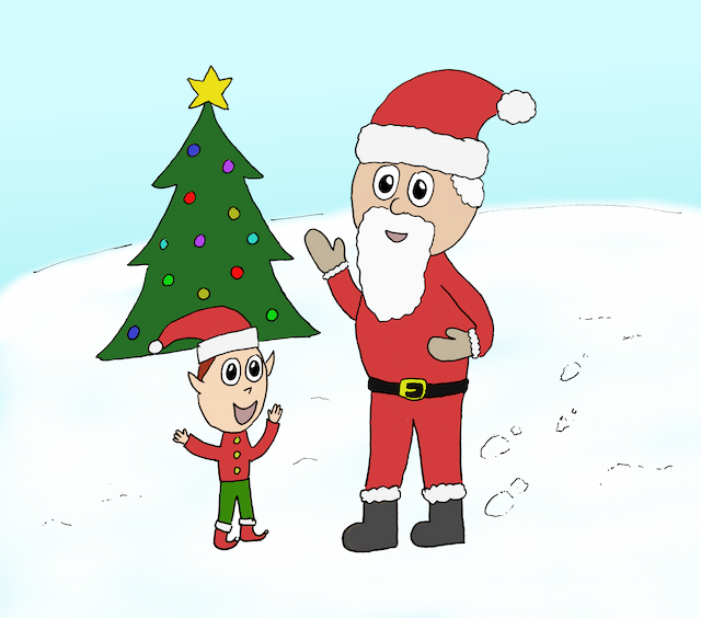 Illustration of Santa and Red.